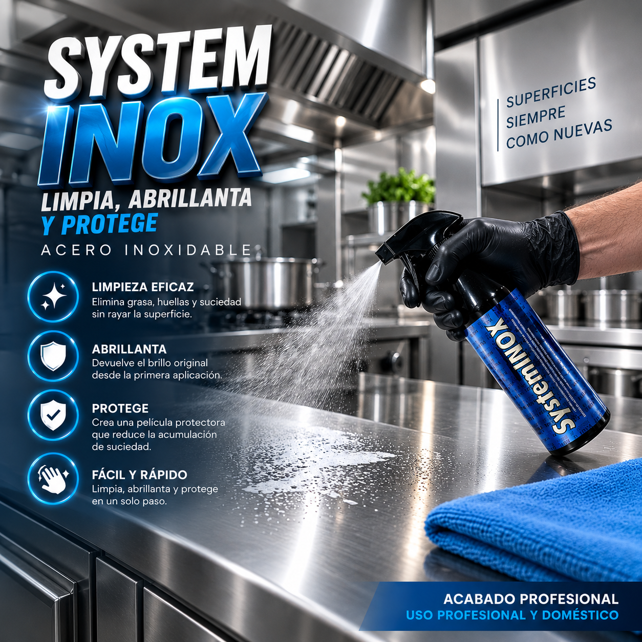 SYSTEM INOX: limpiador y abrillantador profesional para acero inoxidable