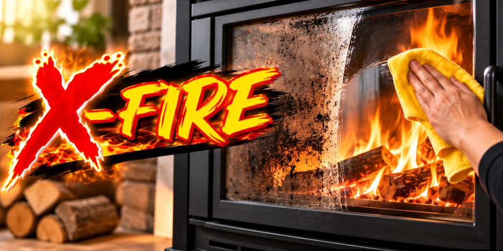 X-FIRE limpiador para cristales de chimeneas y estufas con hollín incrustado